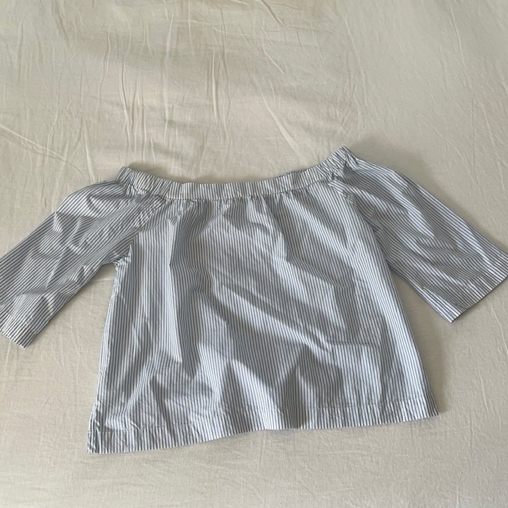 Madewell off the shoulder blue striped top